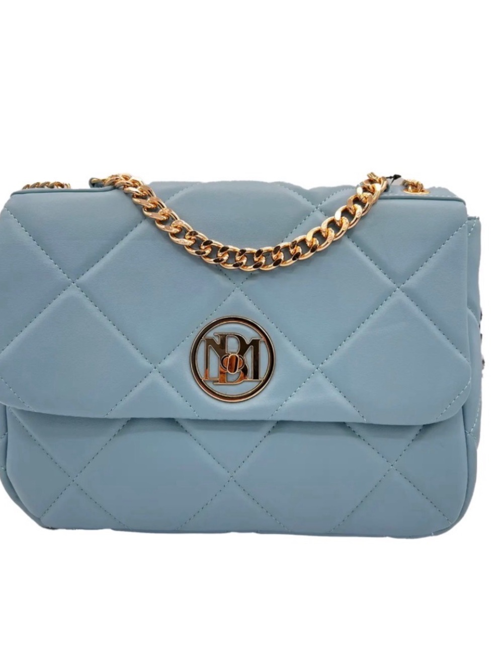 Badgley Mischka Quilted Light Blue Shoulder Bag with Gold Chain